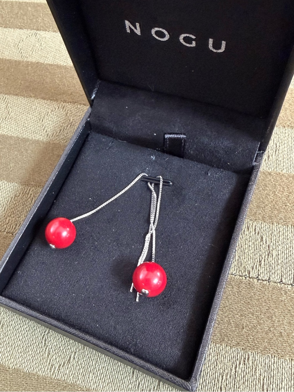 Nogu studio new Red Bead Drop Earrings - Sterling Silver